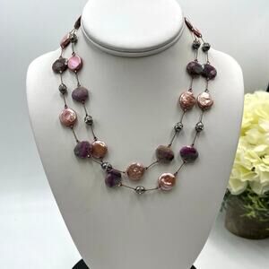 Margo Morrison Raw Ruby Crystallized Gray Pearl‎ Pink Pearl Swarovski Necklace